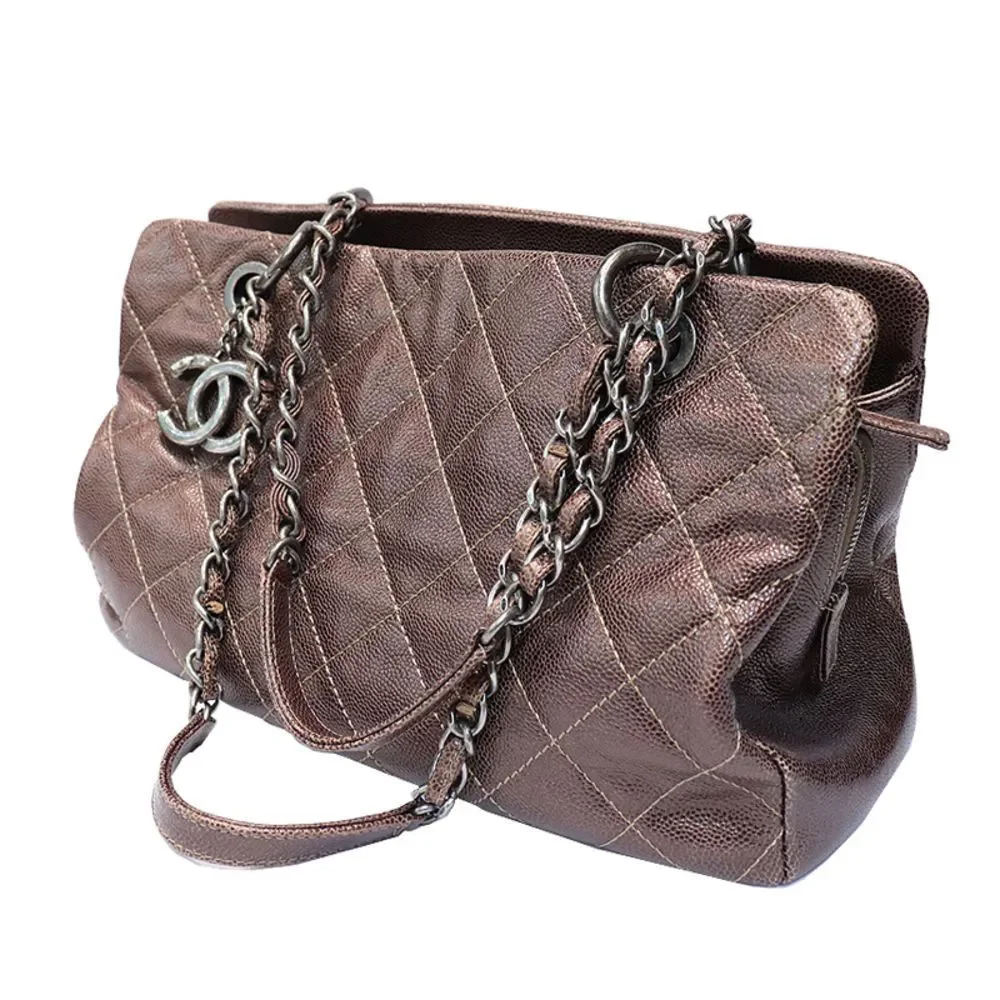 Chanel Caviar Skin Chain Shoulder Bag Brown